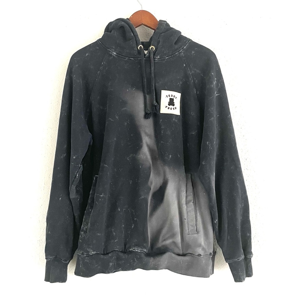 Teddy Fresh Black Acid Wash Hoodie Size Medium